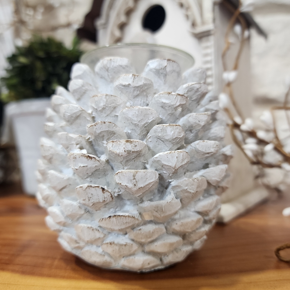 White Pinecone Candle Holder